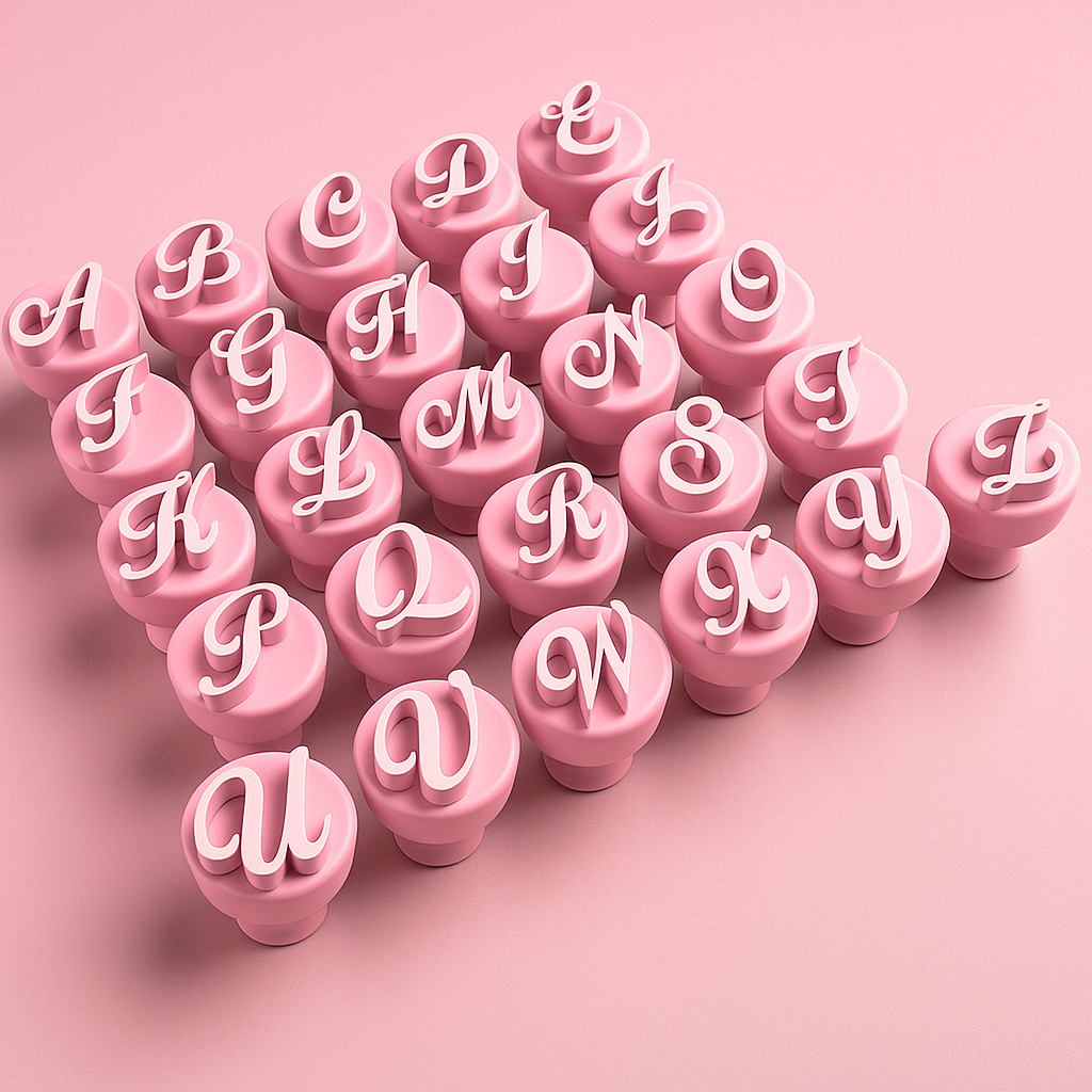 Kit Carimbos para Brigadeiro Docinho Letras Cursivas Alfabeto com 26 Peças