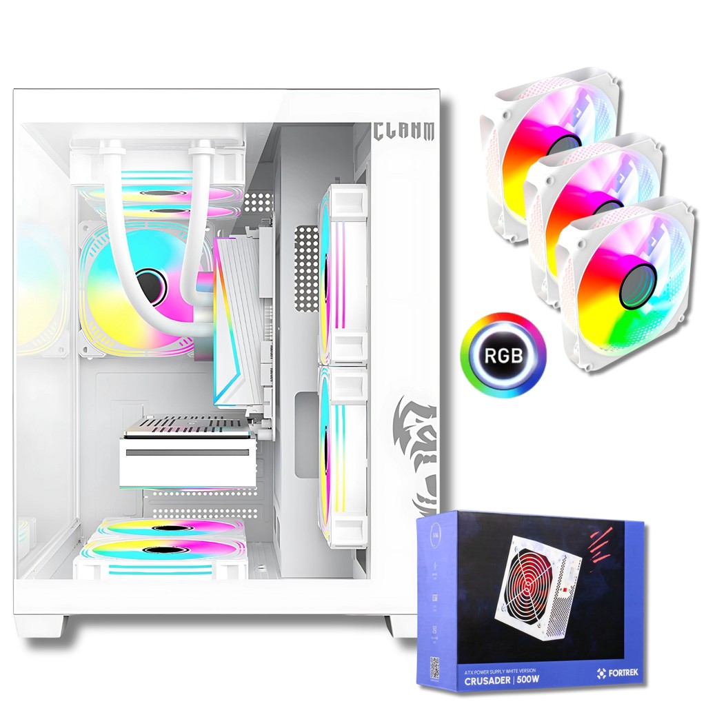 Gabinete Gamer Com 3 Fans Clanm Snow Fonte 500W Branco