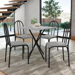 Kit Mesa Diamante 544 Sala de Jantar 4 Cadeiras Pés Tubular