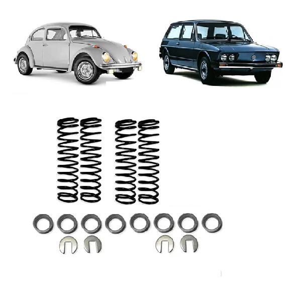 JOGO 4 MOLAS SUSPENSÃO + ARRUELAS DE CALÇO VW FUSCA BRASILIA BRASÍLIA
