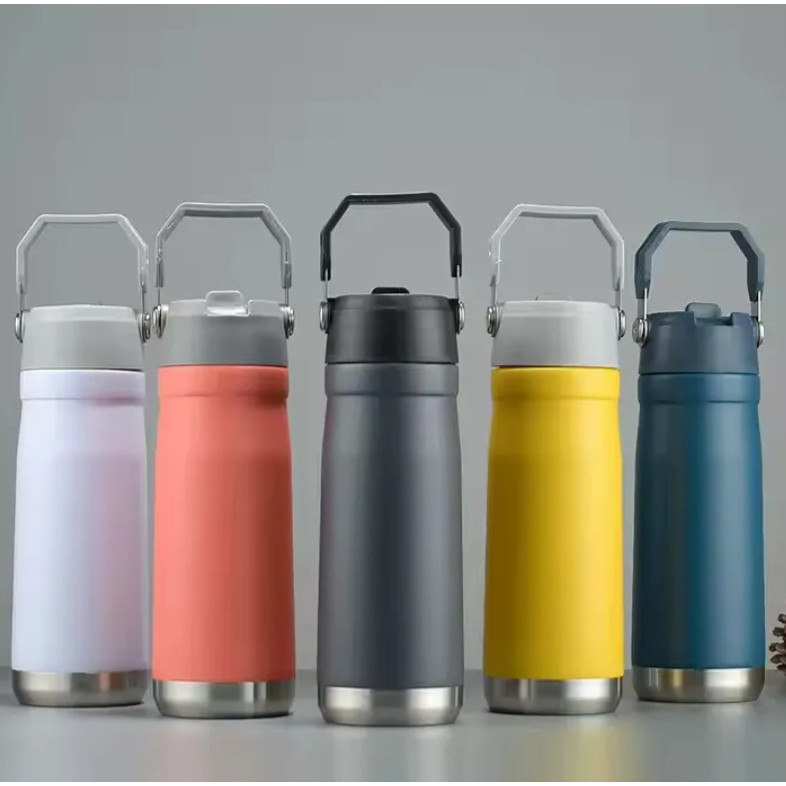 Garrafa Térmica Squeeze 650ml/550ML C/ Canudo + Alça – Água Gelada , Antivazamento, BPA Free – Academia/Trabalho/Viagem