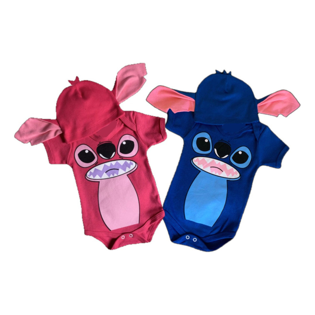 Body Stitch ou Angel Bebê Com Touca Temático Mêsversário  Fantasia Bebê Roupa Temático