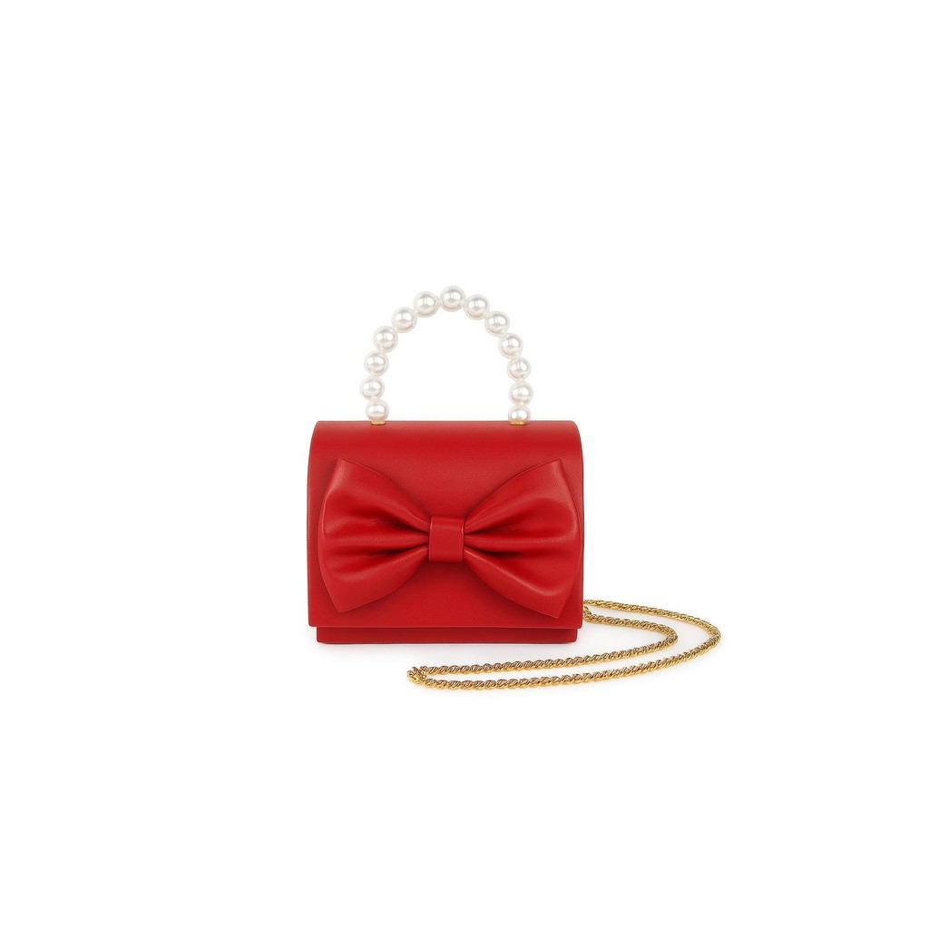 Bolsa Infantil Feminina Laço com Alça de Perolas Estilo Fofo Moderna e Confortável