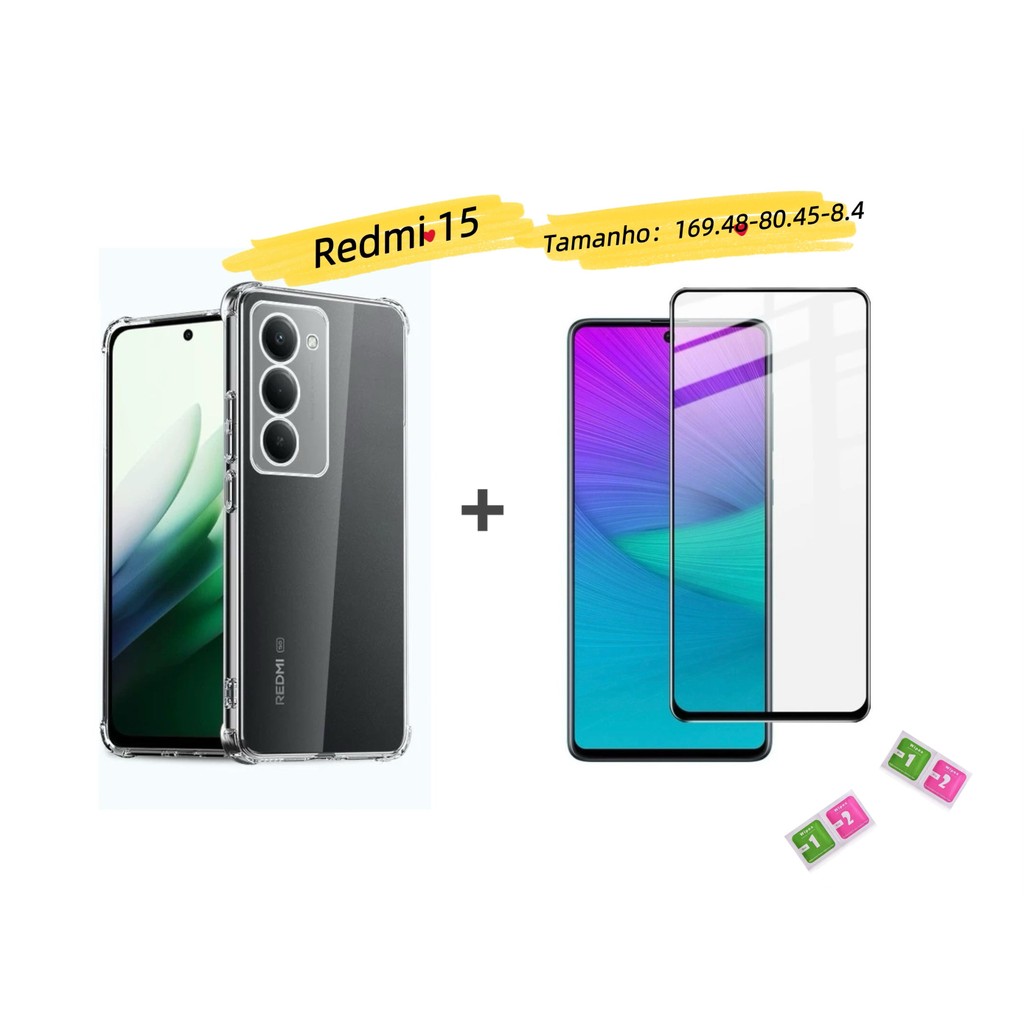 Capinha Capa Para Redmi 15 5G Anti Impacto Transparente + película Vrido 3D / 9D em Oferta na Shopee