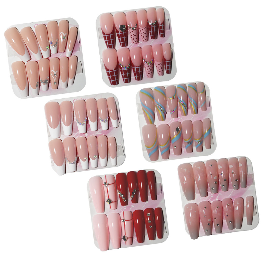 6cx Unha Postica Decorada Longa Bailarina Strass Francesinha