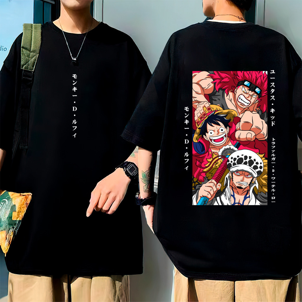 Camiseta algodao Anime One Piece luffy eustas kid e trafalgar low - unissex
