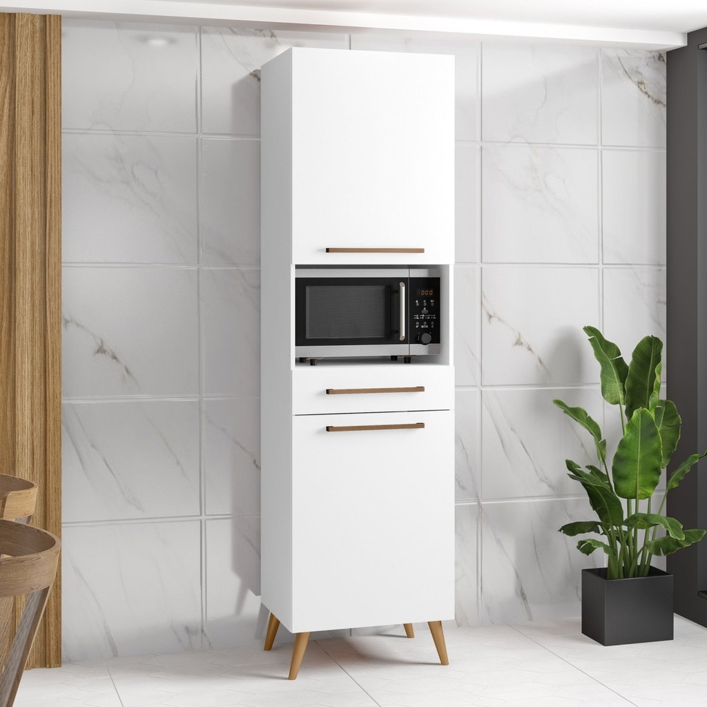 Paneleiro para Microondas 2 Portas 1 Gaveta 2 Prateleiras Favorita Branco Lacca em Oferta na Shopee