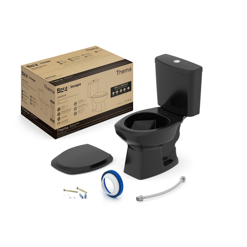 Kit de Bacia com Caixa Assento Pp com Queda Amortecida e Complementos de Instalação Thema Roca I Inc Preto Brilhante em Oferta na Shopee