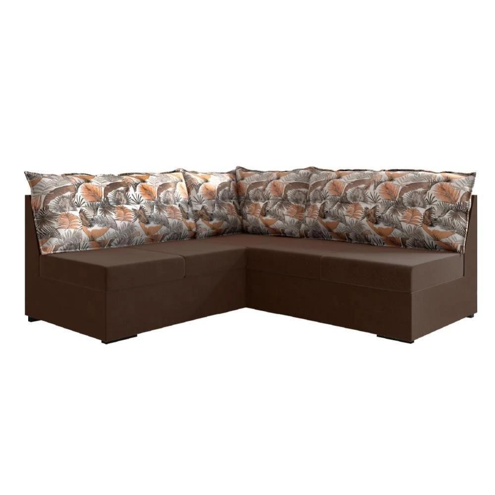 Sofá de Canto 5 Lugares Renaut Suede Marrom / Palmeira em Oferta na Shopee