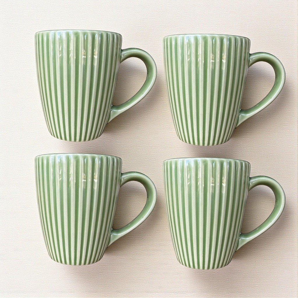 Kit 4 Canecas Verde Salvia Frisada 350ml Cerâmica Scalla em Oferta na Shopee