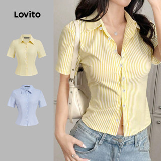 Lovito Blusa Casual Com Botões E Bojo Cor Amarelo Claro Ideal Para Primavera/verão L143AD628 em Oferta na Shopee