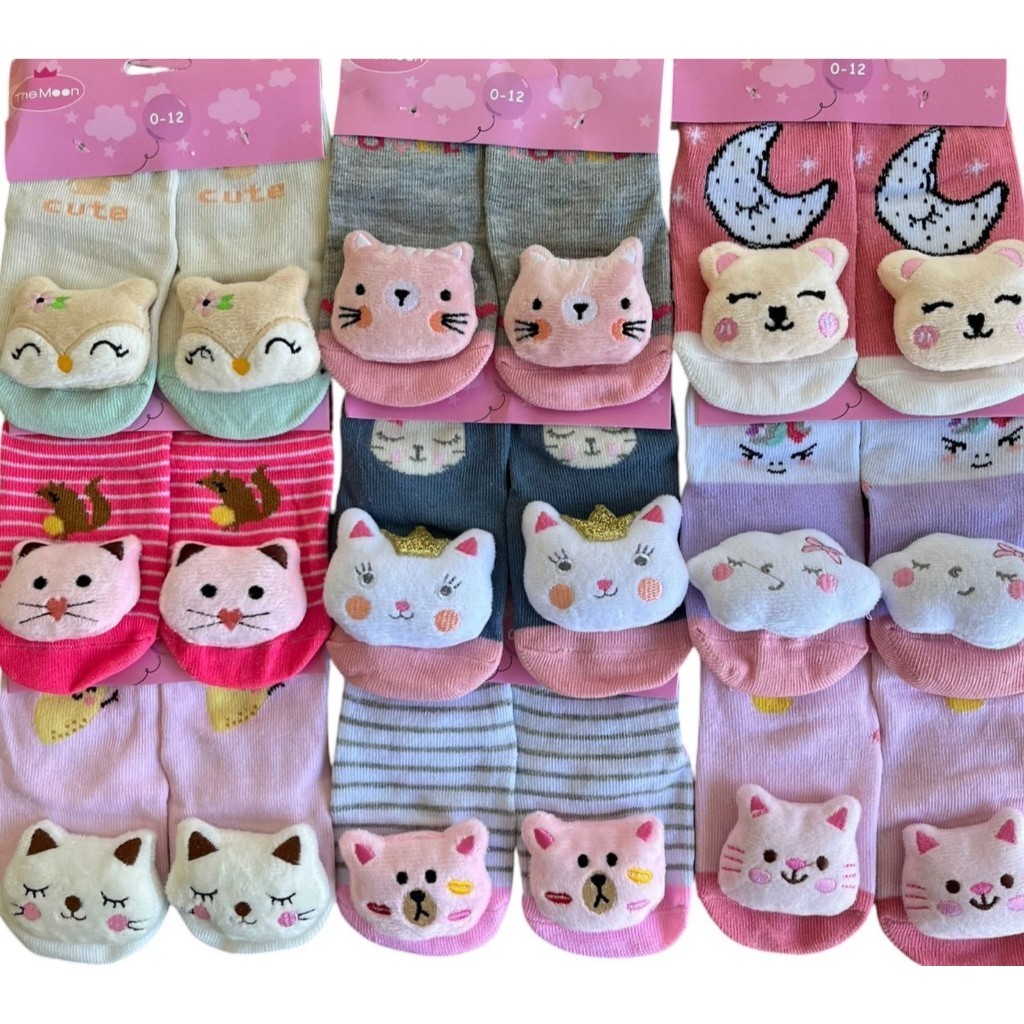 Kit 1 Pares de Meias 3D  Bebê Menina Antiderrapante