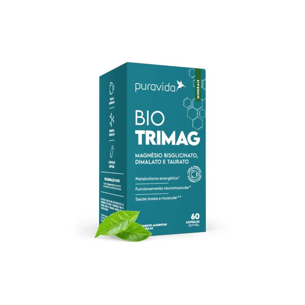 Bio TriMag Magnésio Puravida | 60 cápsulas Magnésio Bisglicinato, Dimalato e Taurato