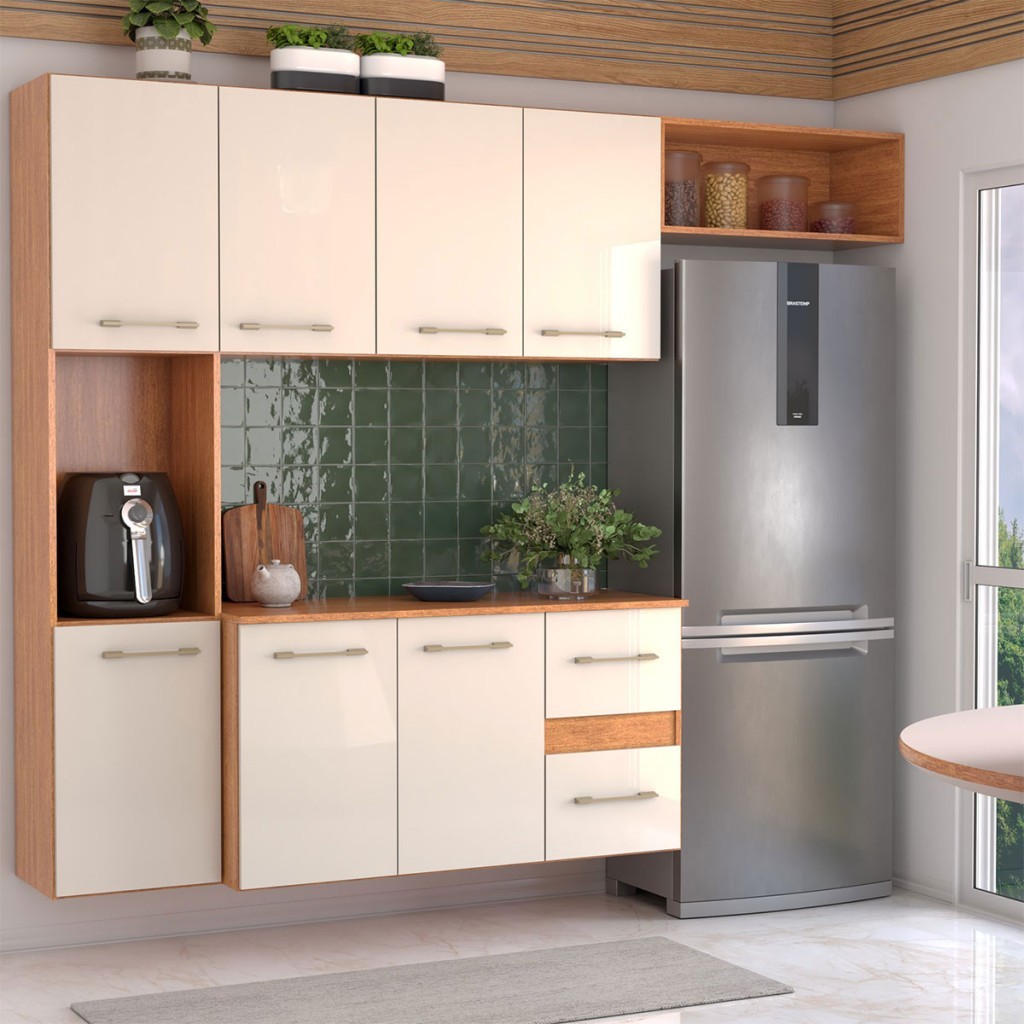 Armário de Cozinha com Balcão Maitê 7 Portas 2 Gaveta - Panorama Móveis em Oferta na Shopee