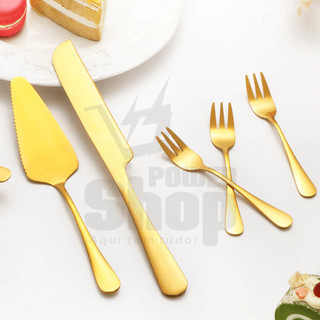 Conjunto De Talheres De Sobremesa Em Aço Inoxidável Dourado 8 Peças