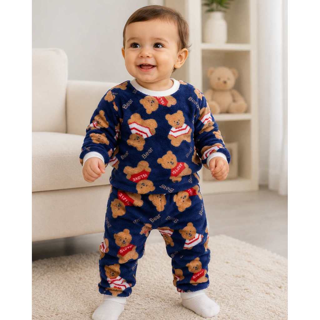 Pijama Inverno Soft Infantil Bebê Quentinho Conjunto de Frio Criança Infantil Bebê Fleece Menino