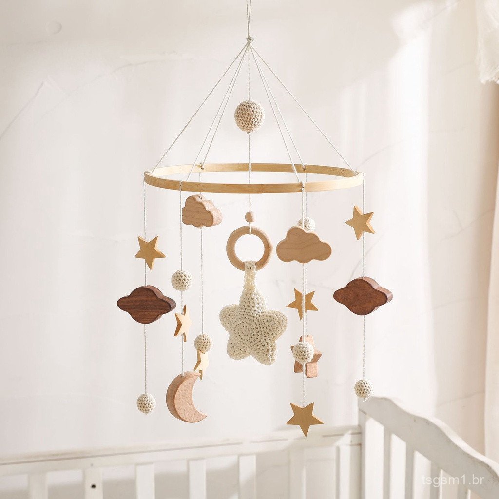 Móbile para Berço de Bebê, Decoração Montessori com Estrelas e Nuvens, Pendente de Madeira para Quarto Infantil, Envio I