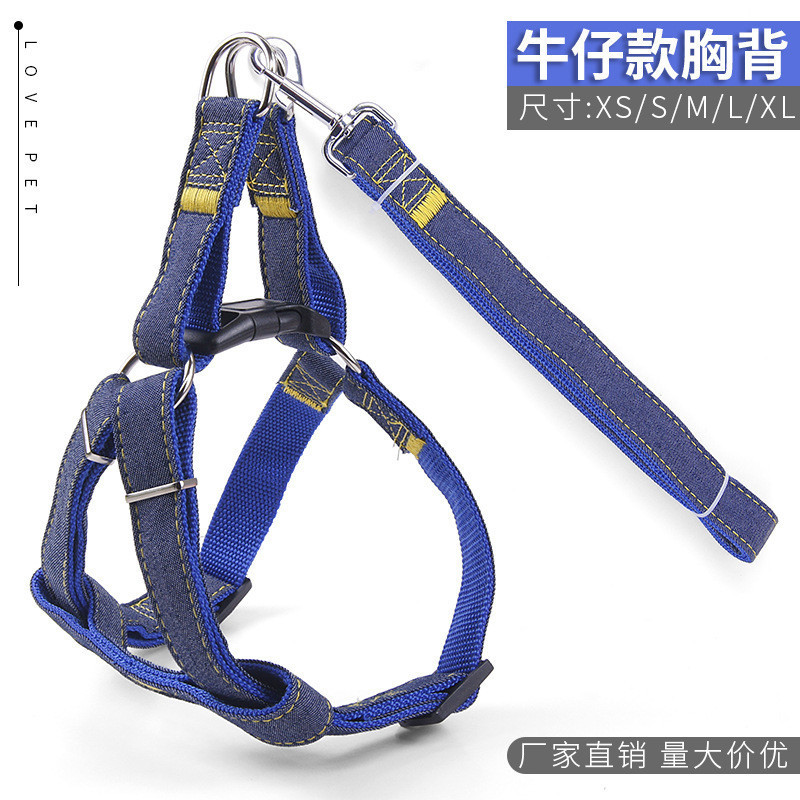 Coleira para animais de estimação, cinta peitoral jeans, conjunto de coleira para cães, suprimentos para animais de esti