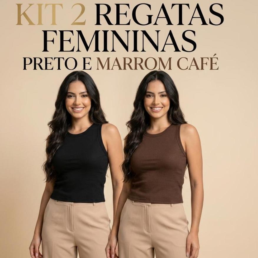 Kit 2 Regatas Femininas Caneladas Ribana Premium Básicas Gola Redonda Confortáveis