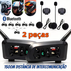 Kit 2 Intercomunicador Capacete De Moto Bluetooth Com Fone e Microfone V6 Plus