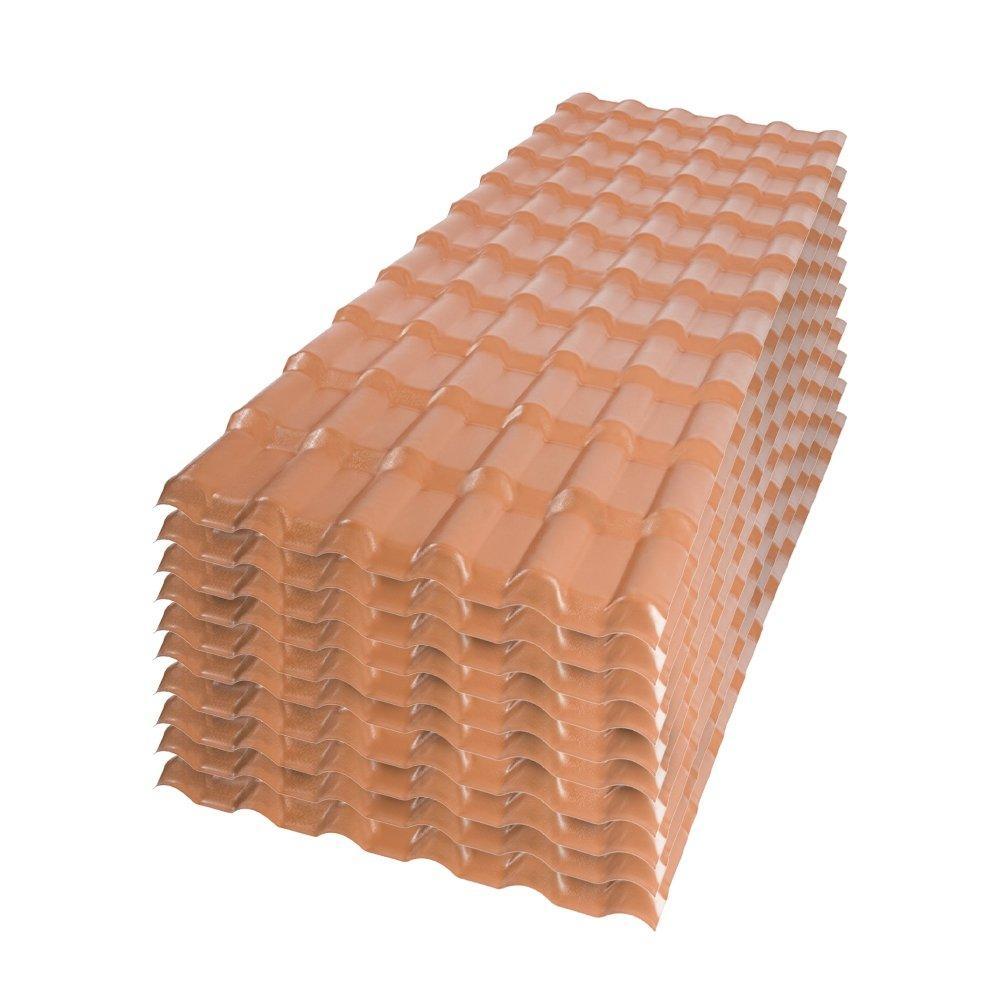 Kit com 10 Telhas PVC Plan Afort Terracota 2,42 x 0,88m 6 Ondas