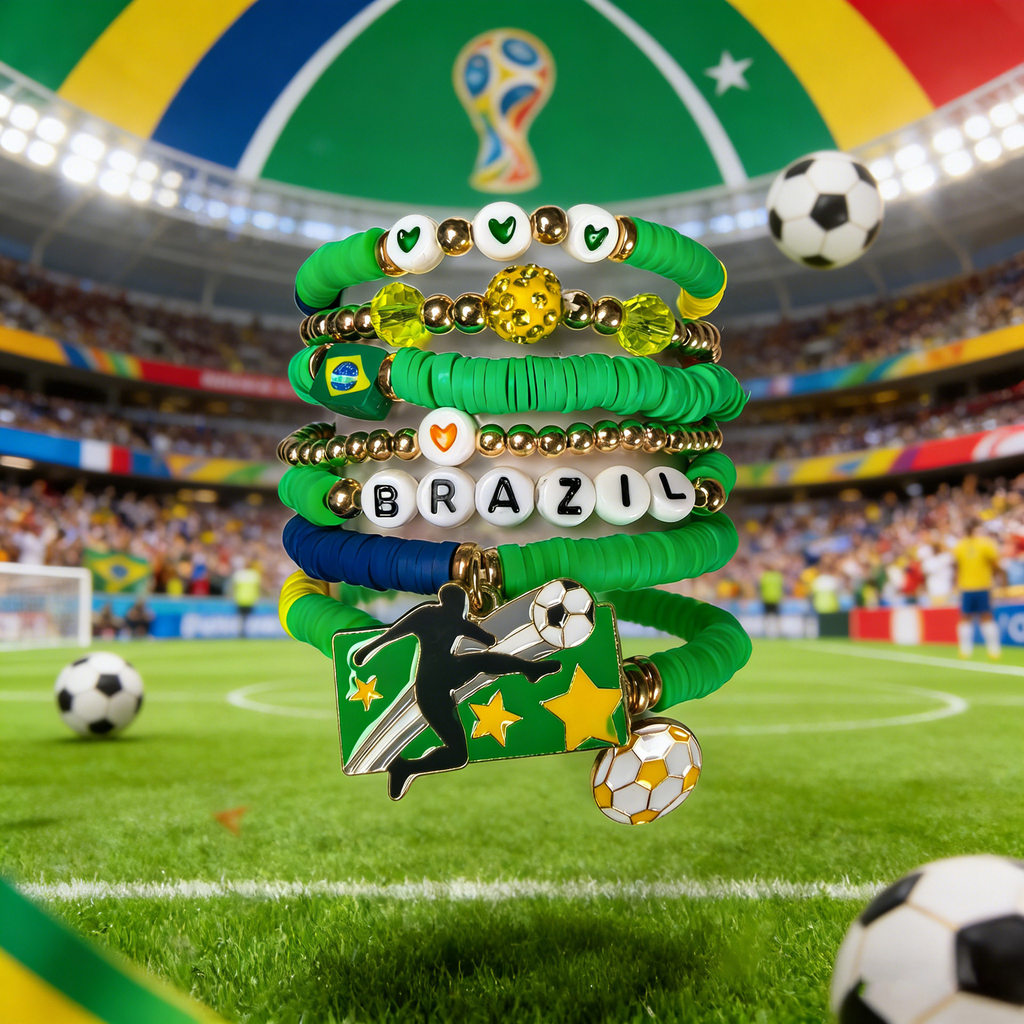 2026 Novo Produto 2026 Megamo Copa do Mundo Futebol Conjunto de Pulseira de Cerâmica Macia Argentina Brasil Fã Decoração