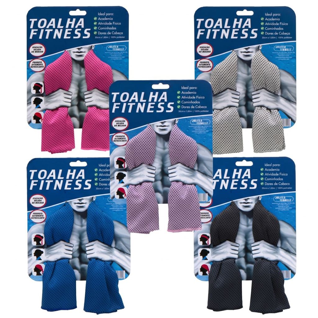 Kit 2 Toalhas Fitness Academia Microfibra Toque Gelado 30x100cm Jolitex