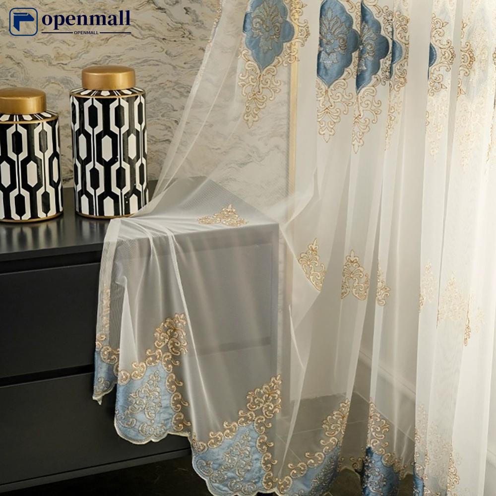 OMALL Cortinas Transparentes Bordadas Com Flocagem 3D Sala De Estar Quarto Grommet Janela Superior Painel Transparente P