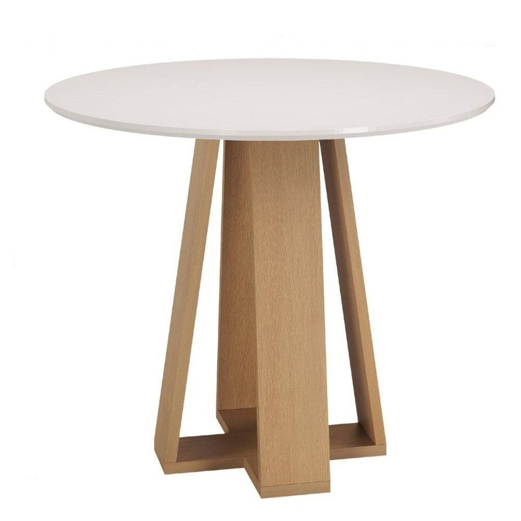 Mesa Estilo Redonda 90cm Laqueado Fosco Branco/Off White/Mel