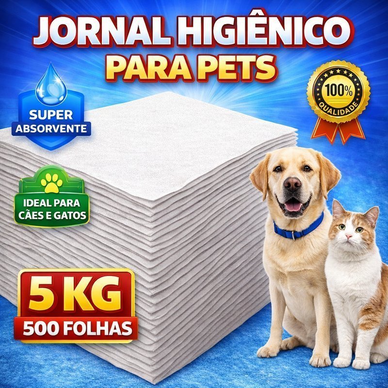Jornal Pet Limpo para Cães Gatos Pássaros Gaiola Grande 50x70 Super Absorvente 0,250kg a 10kg