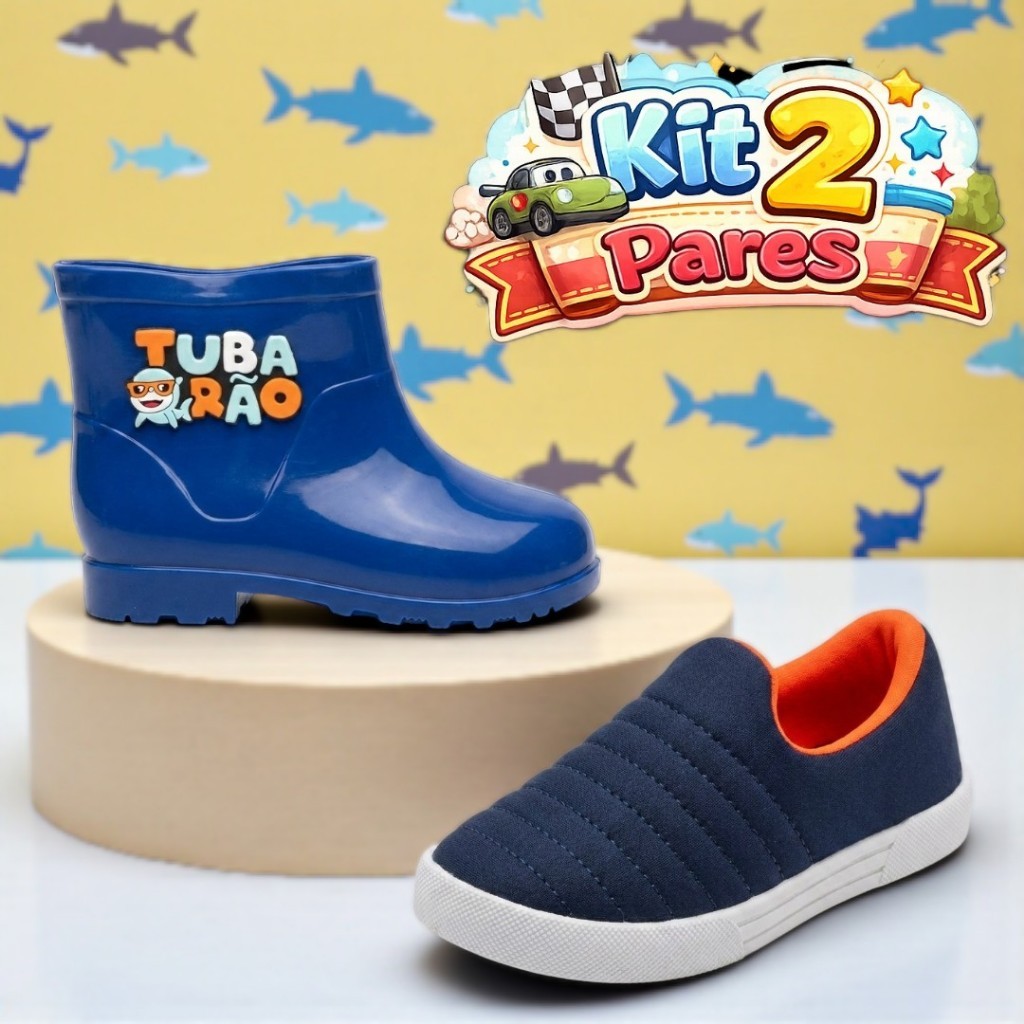 Kit 2 Pares Galocha e Calce Fácil Infantil Menino Leve e Confórtavel