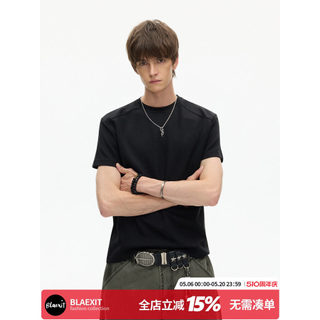 BLAEXIT Solona "Cool Feeling Respirável Desconstrução Split slimfit Manga Curta Masculino Verão Slim-Fit Ombro T @-