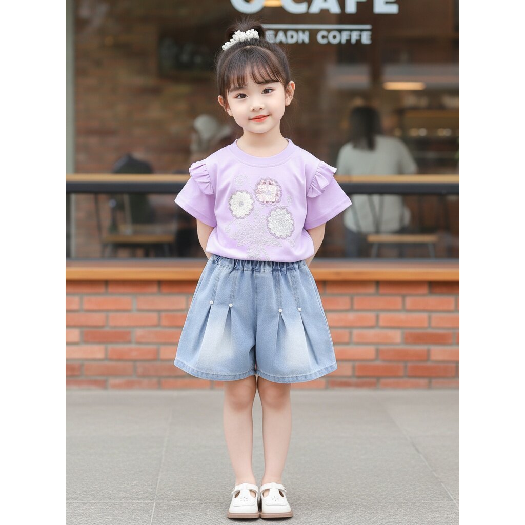 Meninas roupas de verão moda flor terno de manga curta bebê verão estilo fino versão coreana bebê crianças roupas n