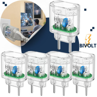 Kit 05 Protetor de Surto Dps Hrebos 2 Pinos 10A Bivolt Transparente Anti Raio Surtos Elétricos