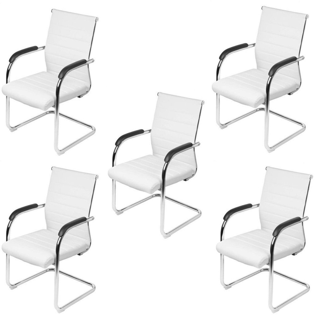 Kit 5 Cadeiras Escritório Interlocutor Fixa Esteirinha Florença 3322 Branco