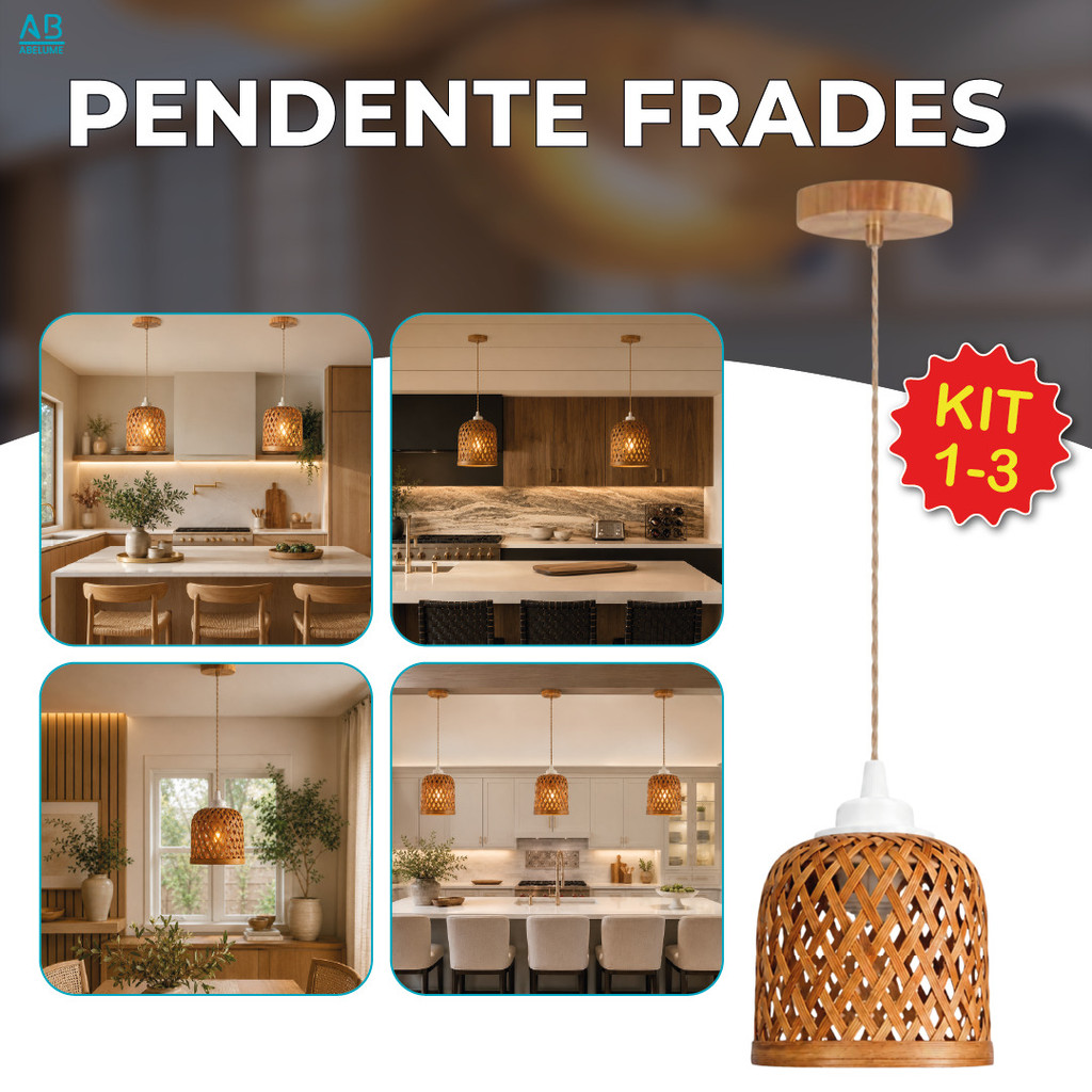 Kit 1/2/3 Luminária Pendente Frades de Bambu Sem Lâmpada Bivolt