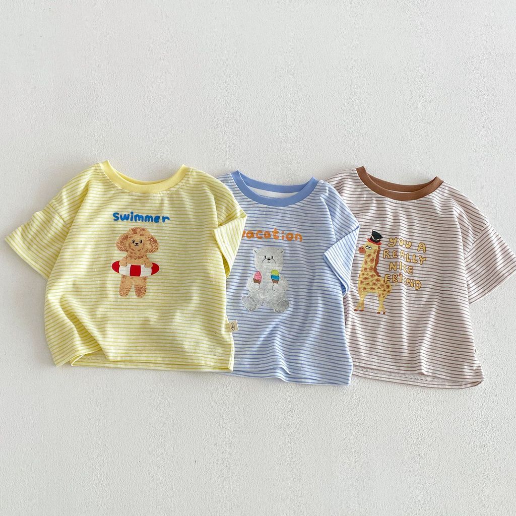 Meninos listrado camiseta 2026 novo estilo verão crianças dos desenhos animados camisa de fundo do bebê versão coreana u
