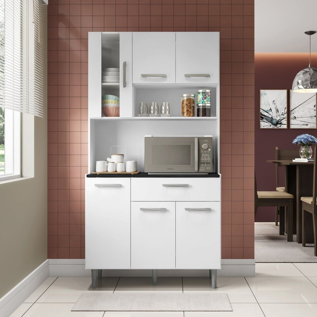 Armário de Cozinha 6 Portas 1 Gaveta Carol Branco/Variados Padrões de Cores Branco
