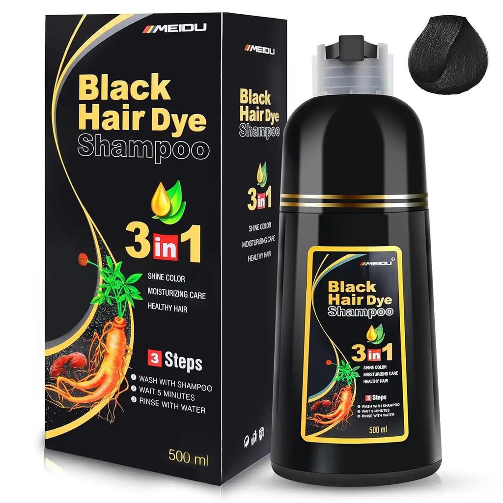 Shampoo Tintura de Cabelo 3 em 1 Mido - Cobre cabelos grisalhos, ingredientes à base de ervas, contém extrato de ginseng