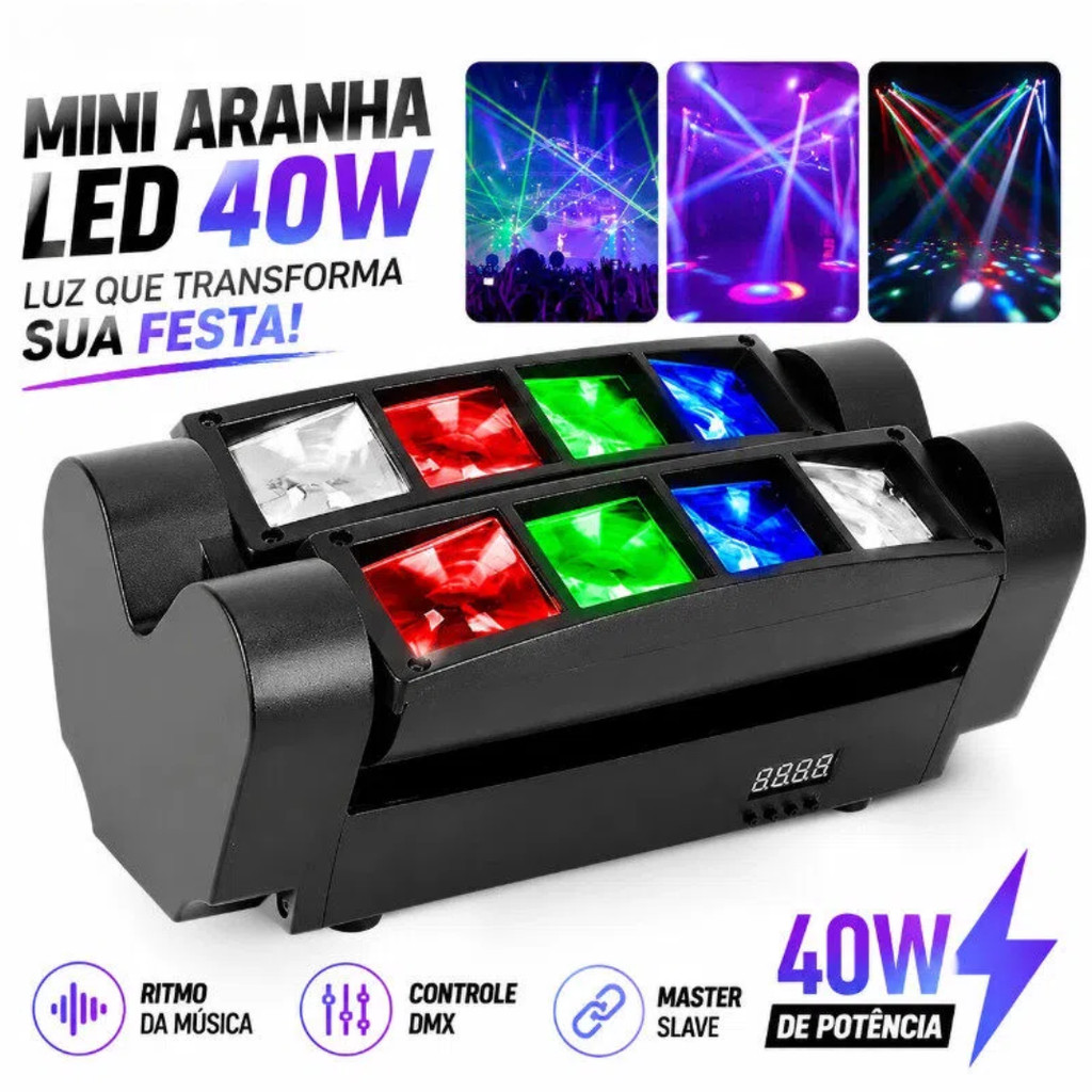 Luz De Palco Mini Aranha LED 40W Som Ritmo Mesa DMX Balada Bar Casamento