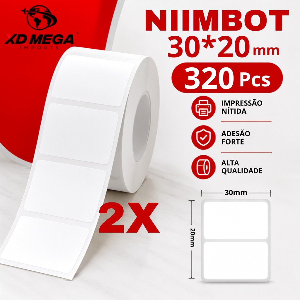 2 Rolos Etiqueta Niimbot B1 / B21 / B3s / B203 30x20mm 320un