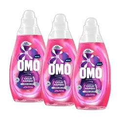 Kit 3 Lava-Roupas Líquido Omo Ciclo Rápido Ação Cuidado Frasco 1,4L cada