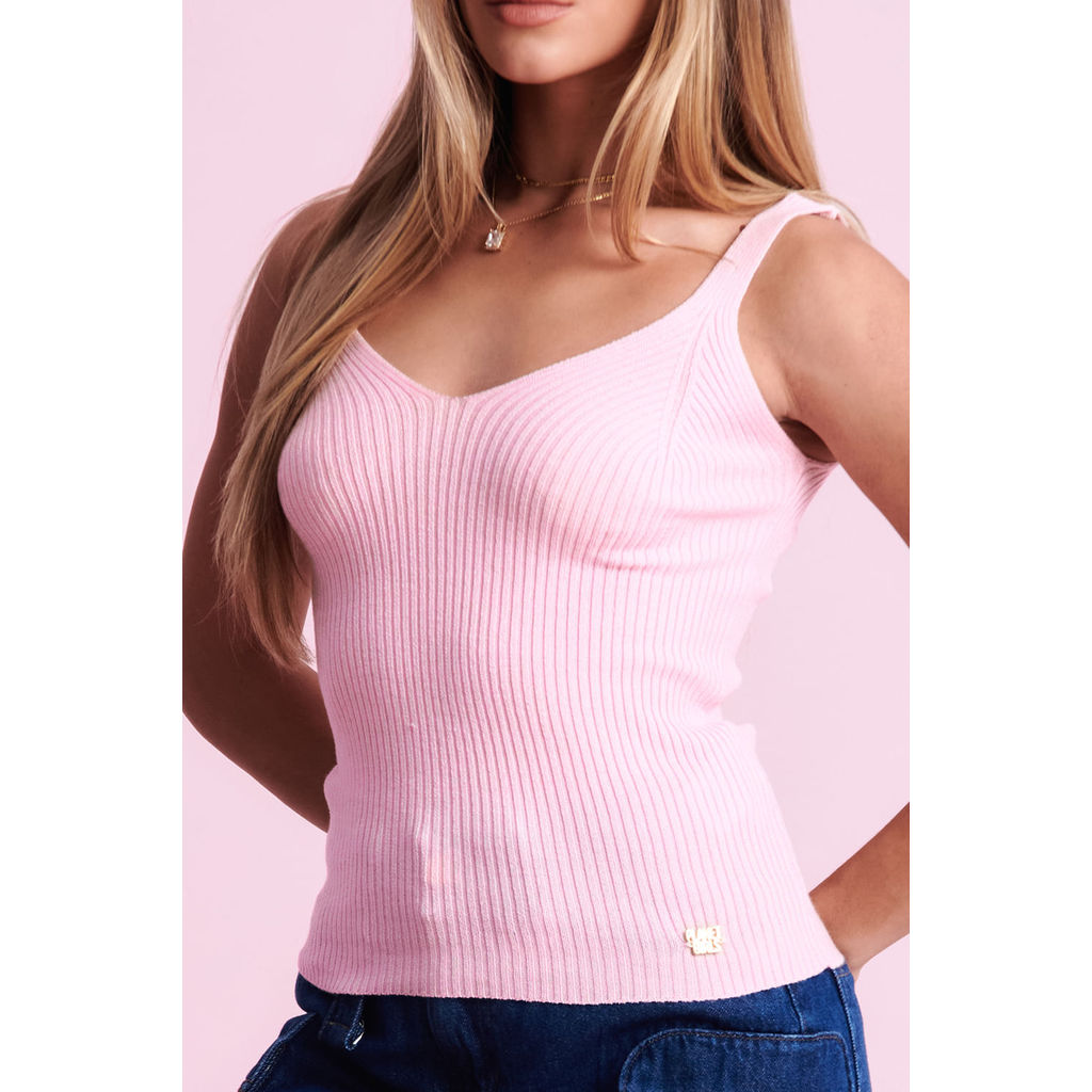 Regata Tricot Feminina Decote v Planet Girls Rosa Claro
