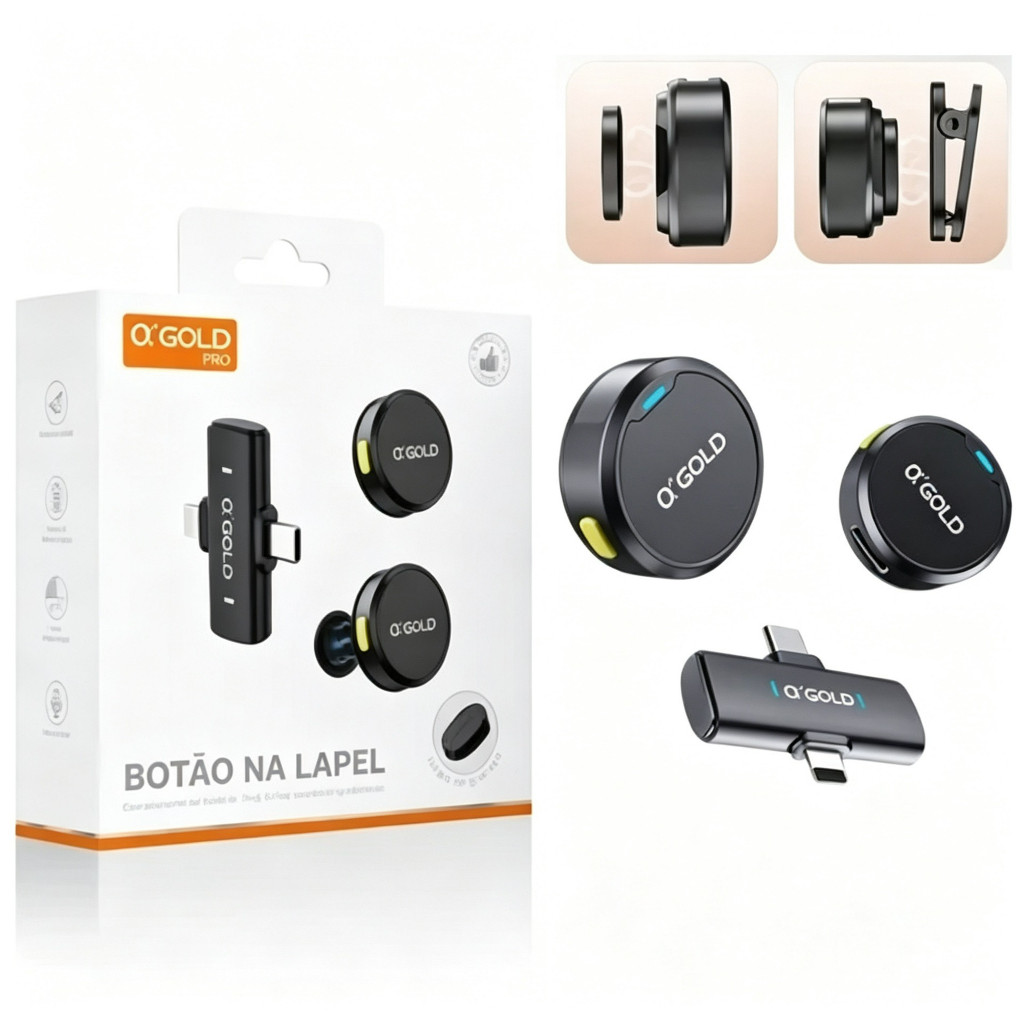 Microfone Lapela Sem Fio Magnético Duplo,Cancelamento de Ruído para Lives, Vlog e Gravação de Vídeo