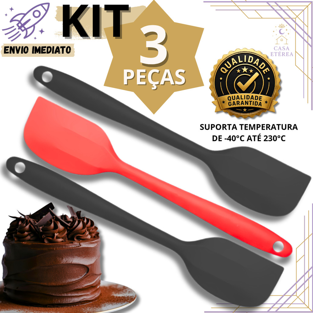 3 Jogo Espátula Pão Duro de Silicone Resistente para Confeitaria Cozinha Restaurante Buffet e Padaria