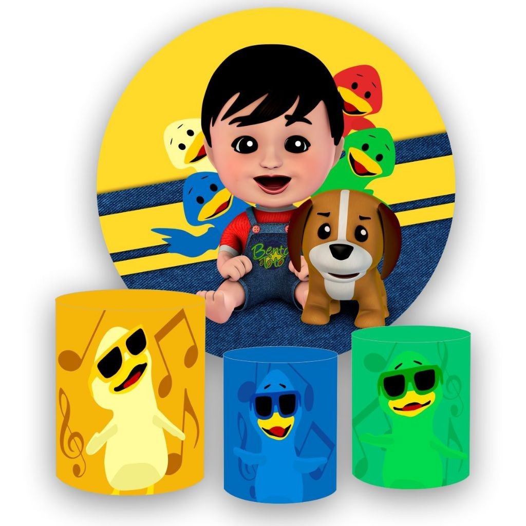 Kit Painel Redondo em tecido sublimado 1,50 + 3 capas de Cilindro Bento e Toto em Oferta na Shopee