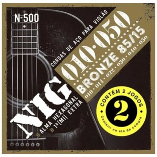 Kit 2 Jogos Encordoamento Violão Aço Bronze Nig N500 .010”
