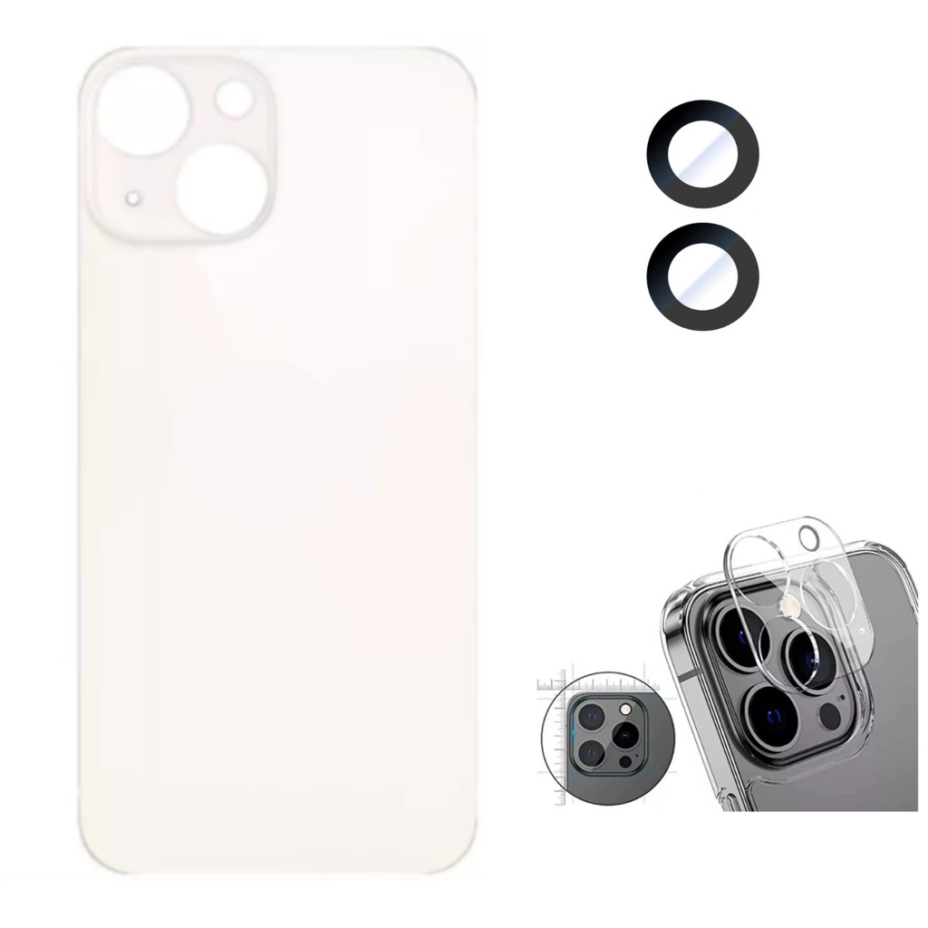 Tampa Traseira Para iPhone 14 Branco + Lente Câmera + Película Câmera