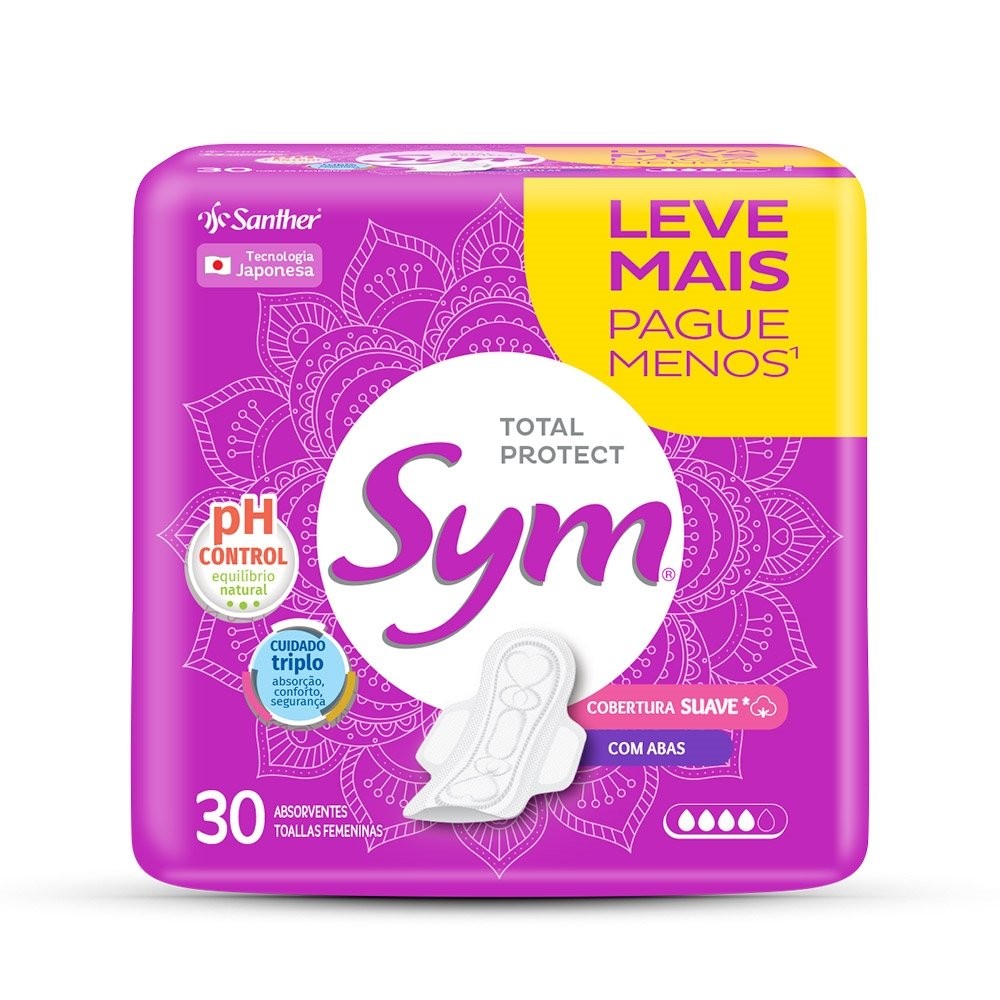 Absorvente Sym Cobertura Suave com Abas - Embalagem com 30 Unidades em Oferta na Shopee