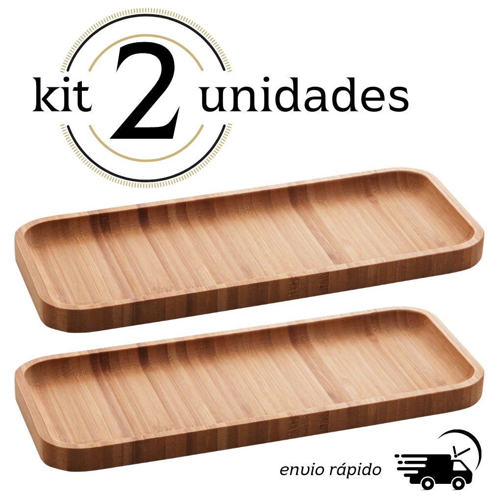 Kit 2 Petisqueira Bandeja Hire Retangular De Bambu Lyor 28 x 11 cm